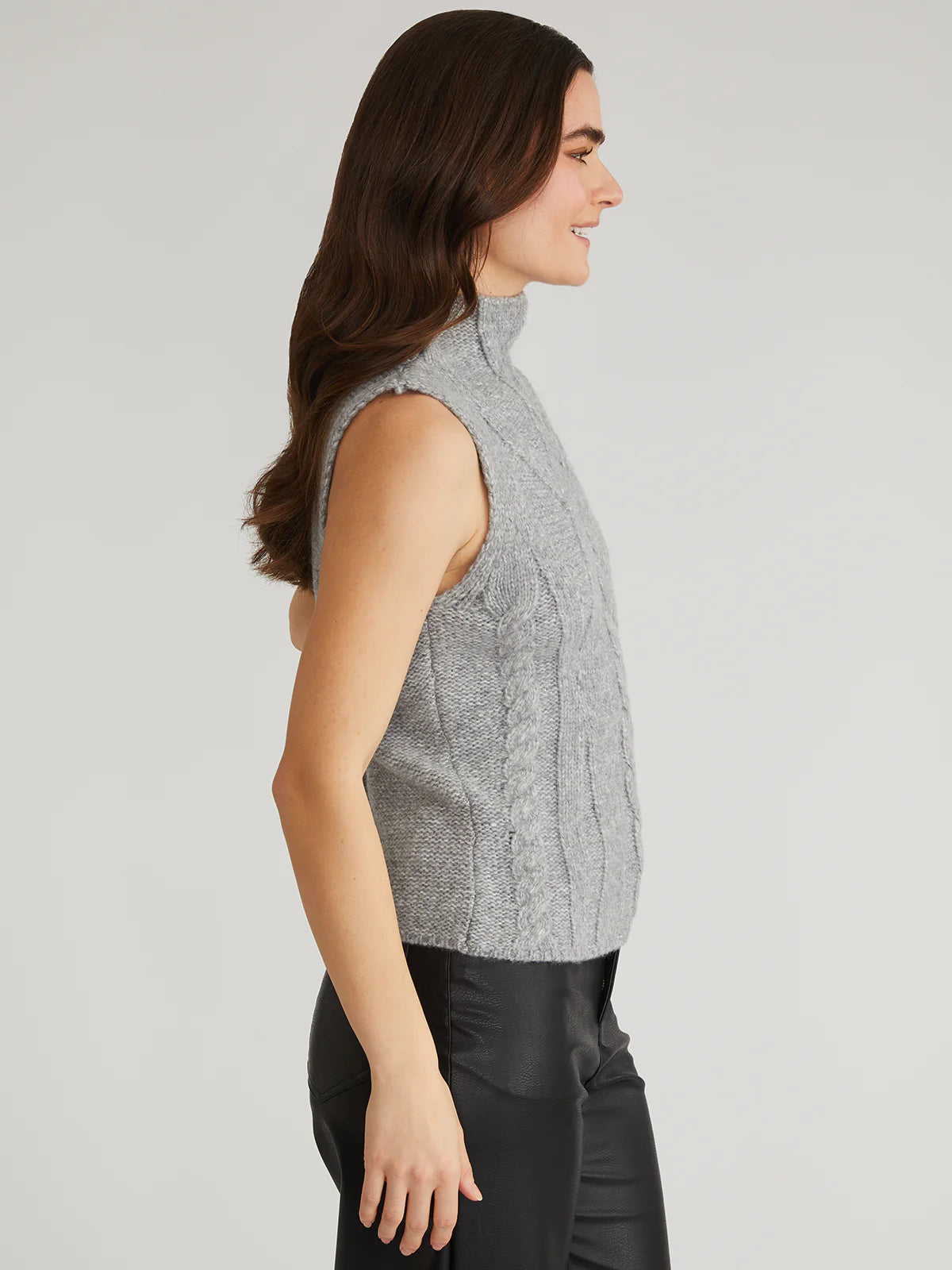 kendall Funnel Neck Cable Vest - Smoke Grey