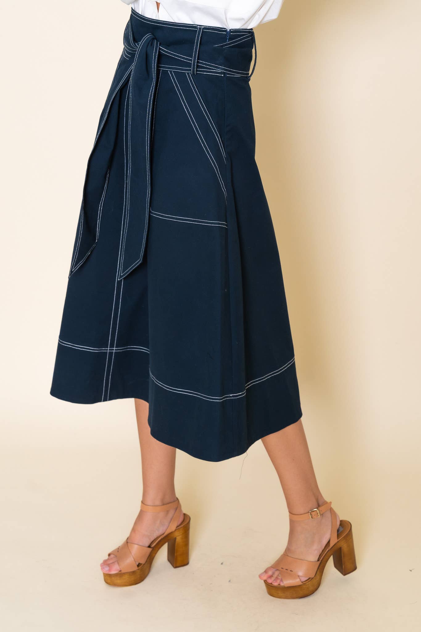 Navy Midi Skirt w/White Stitch Skirt