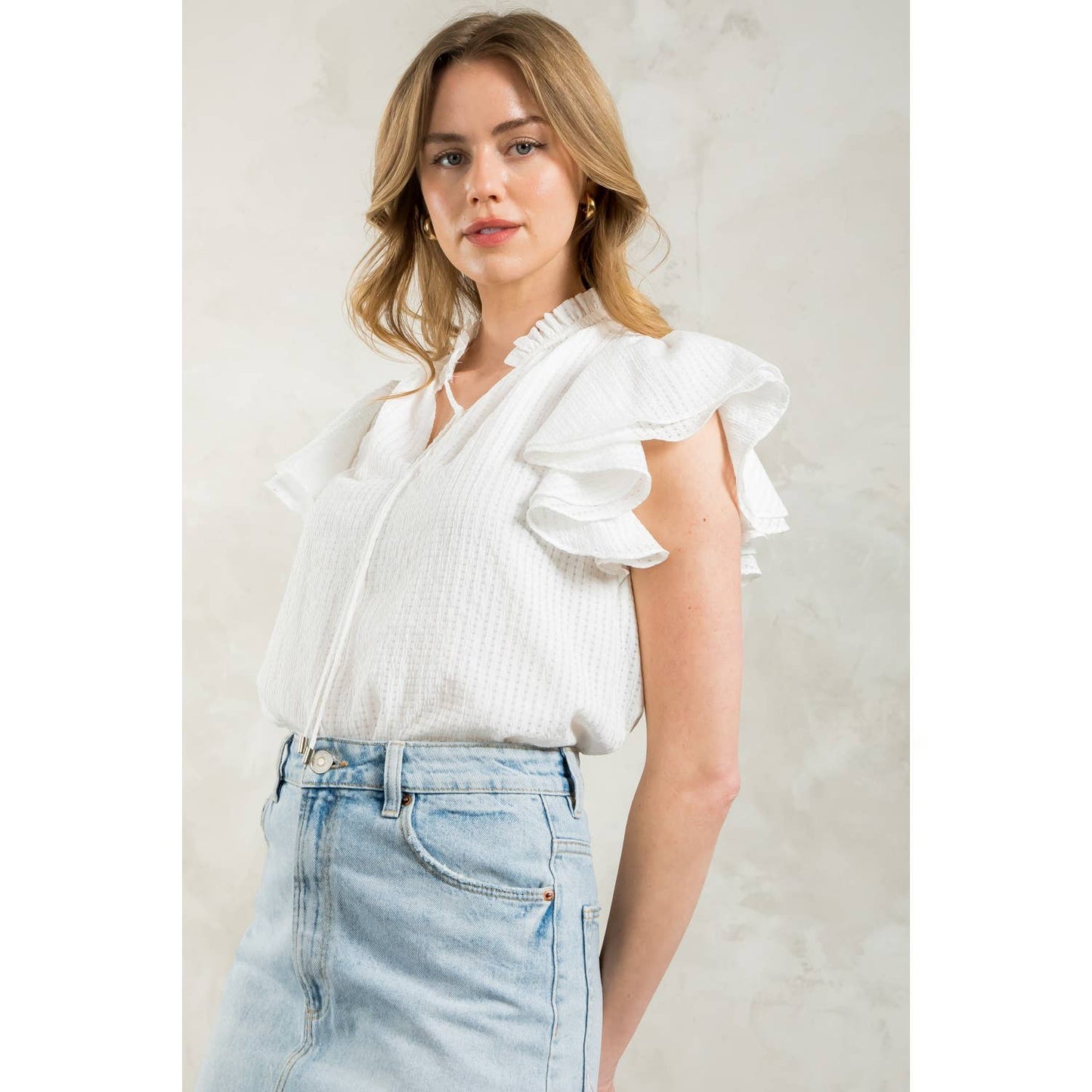 Flutter Sleeve Gingham Top