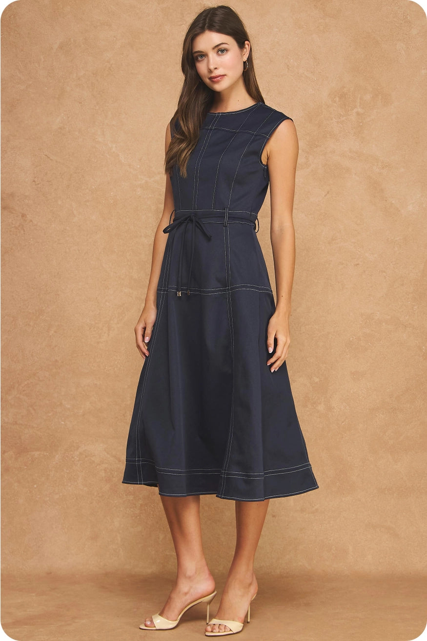 Navy slvls Midi Dress w/Belt