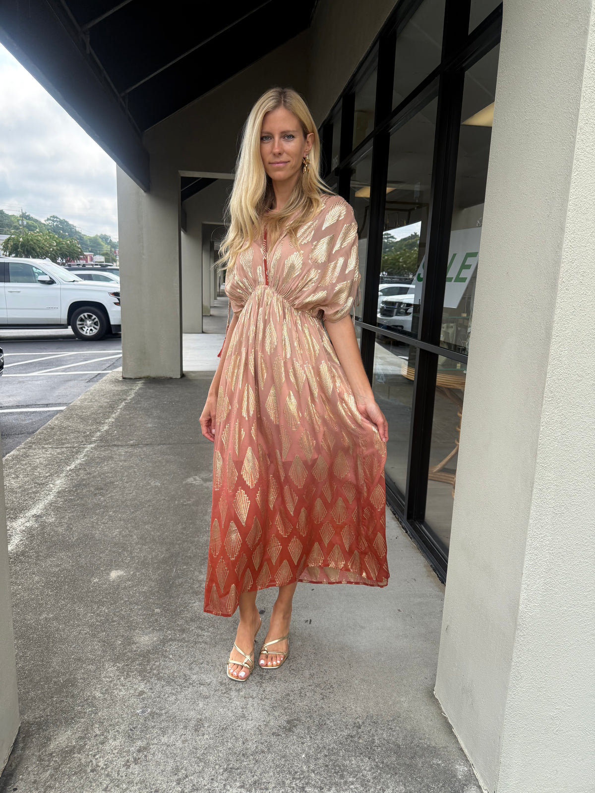 Sandstone Lurex Ombre Maxi Dress