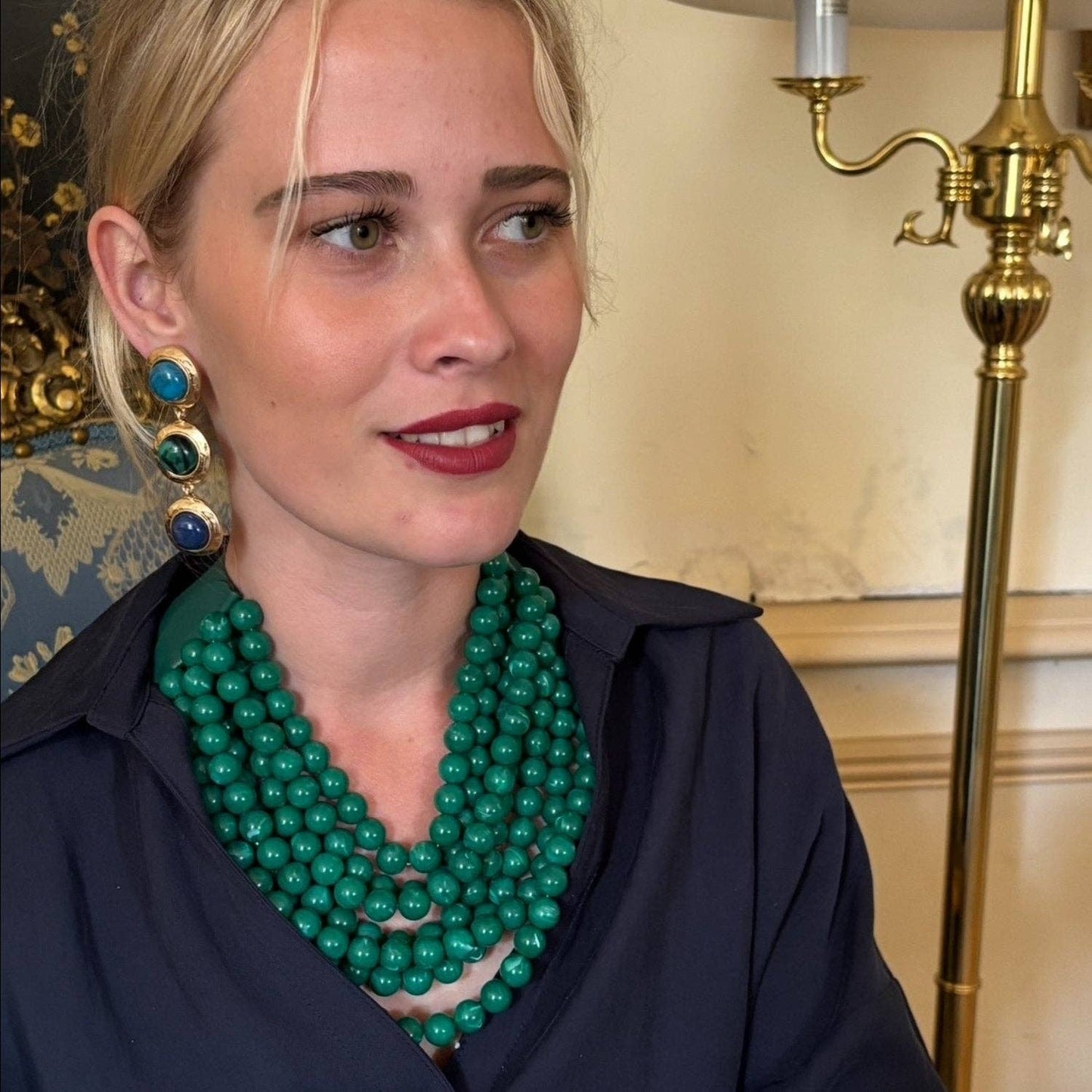 Isadora Multi-Strand Malachite Resin Necklace With Green Vegan Adjustable Clasp