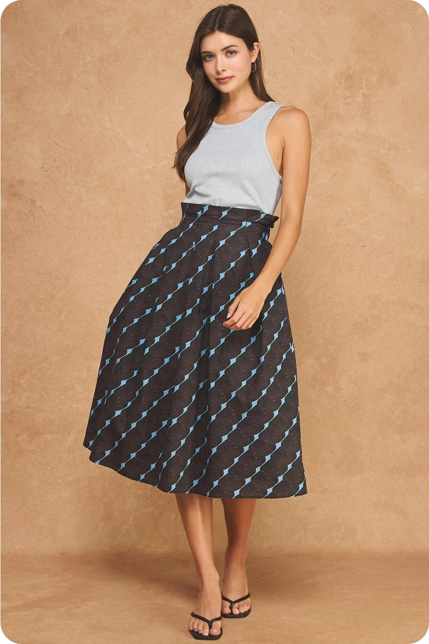 Mixed Media Midi Dress - Grey/Brown/Blue