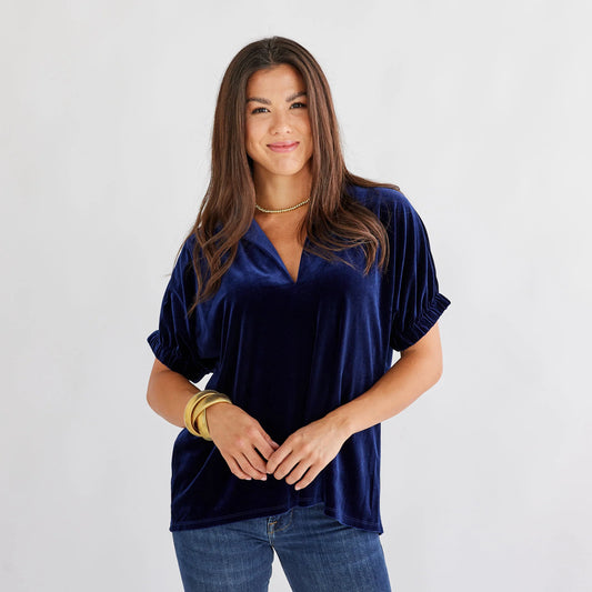 Betsy Velvet Top - Navy