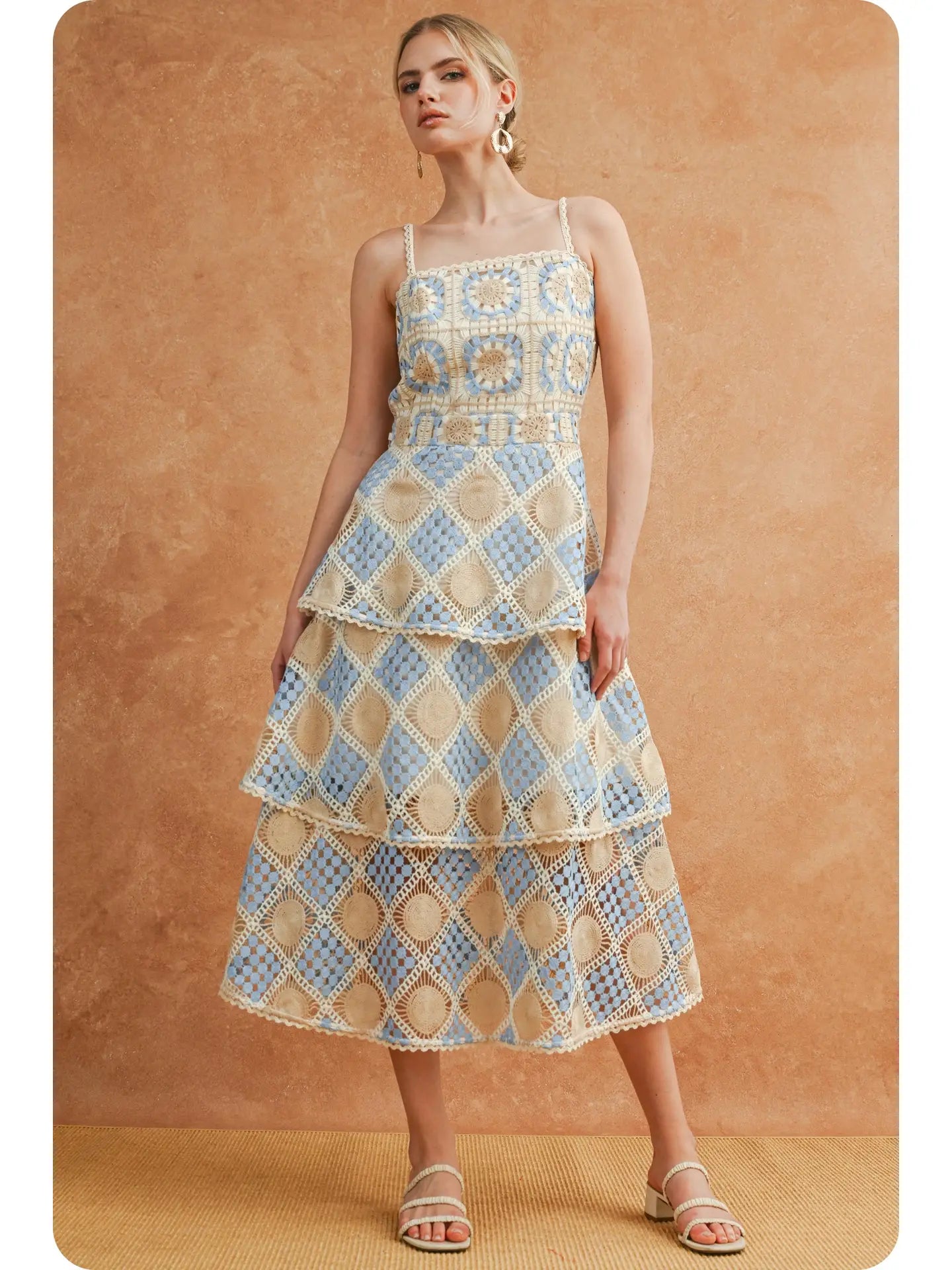 Two Tone Crochet Midi Dress