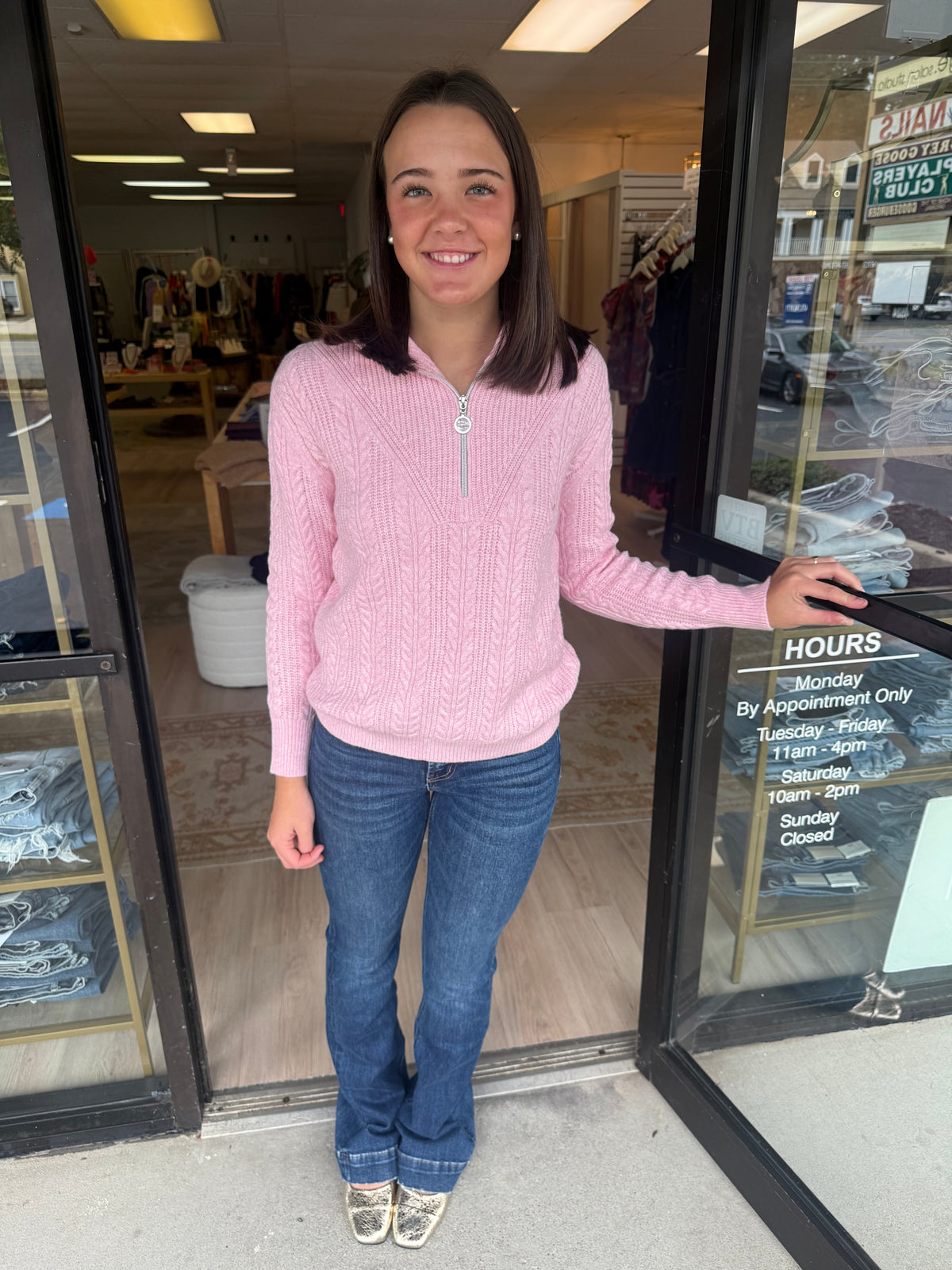Pink Knit Quarter Zip