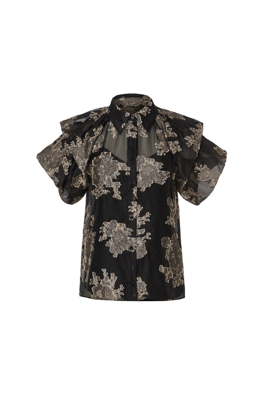 Silver Bloom Double Layer Tulip Sleeve Blouse
