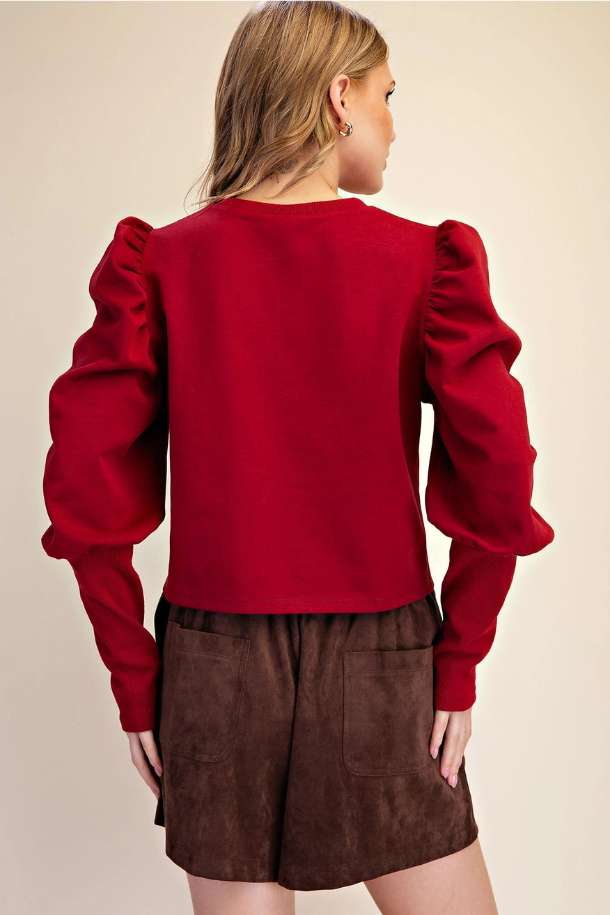 Puff Rib L/S Top - Burgundy