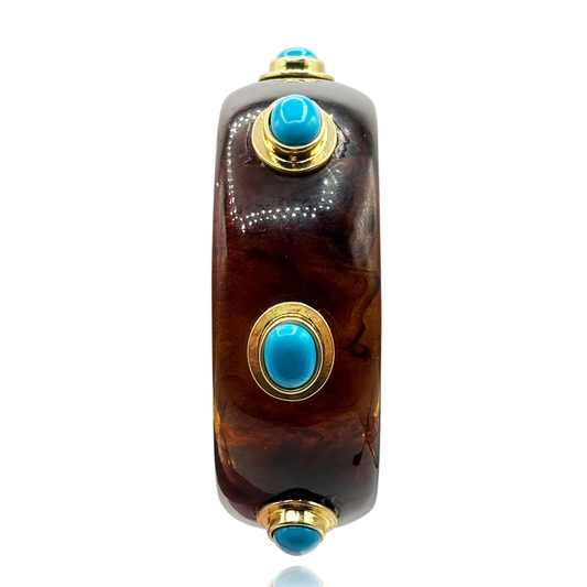 Renee Bangle In Tortoise Resin And Turquoise Stones