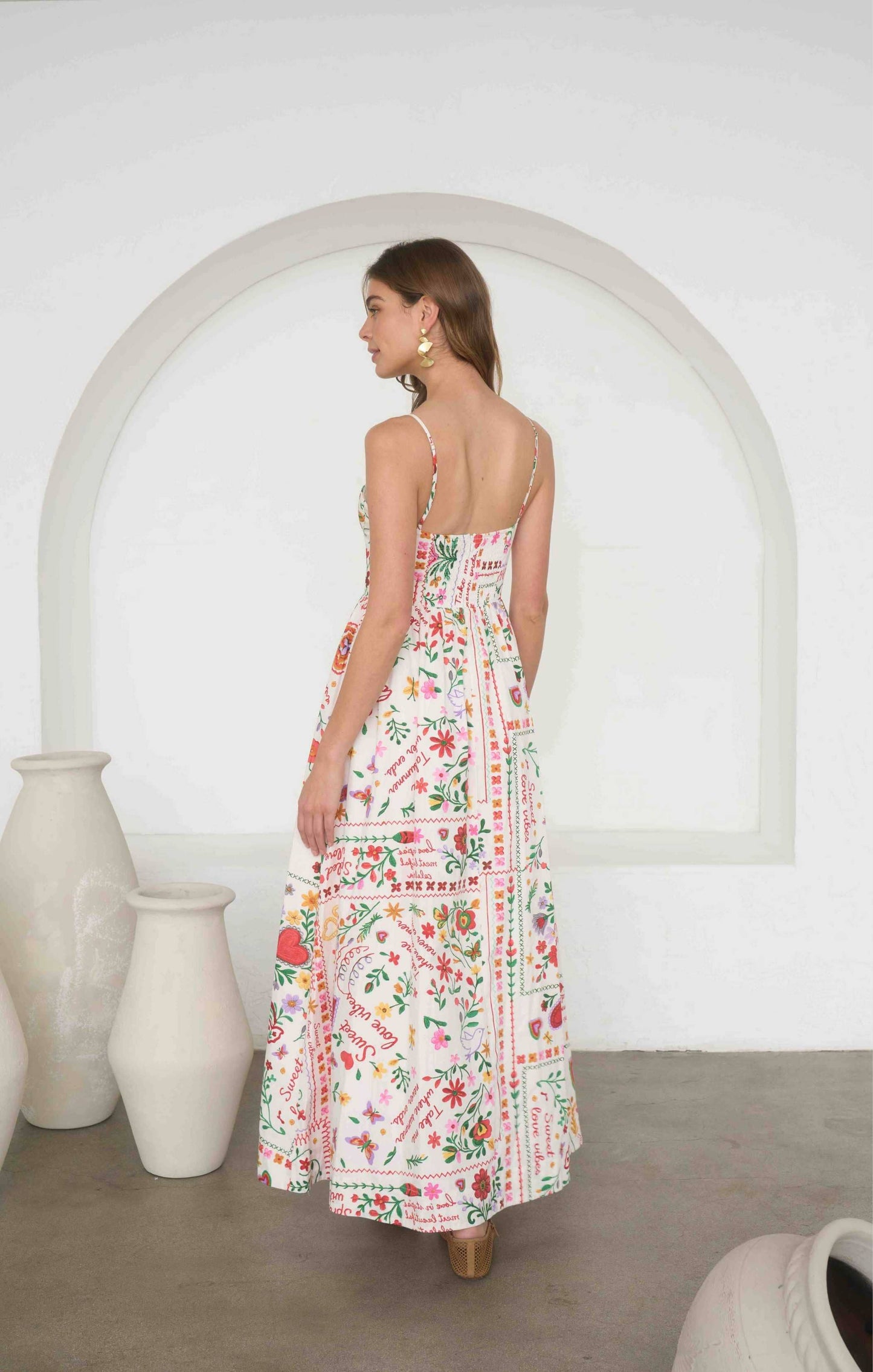 Multi-Color Print Spaghetti Midi Dress
