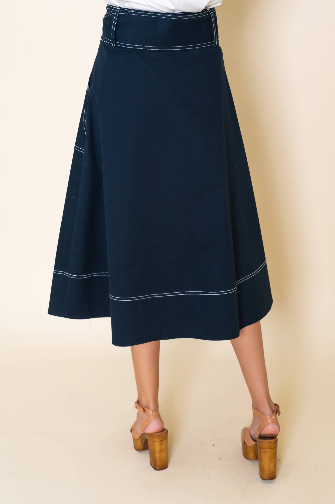 Navy Midi Skirt w/White Stitch Skirt