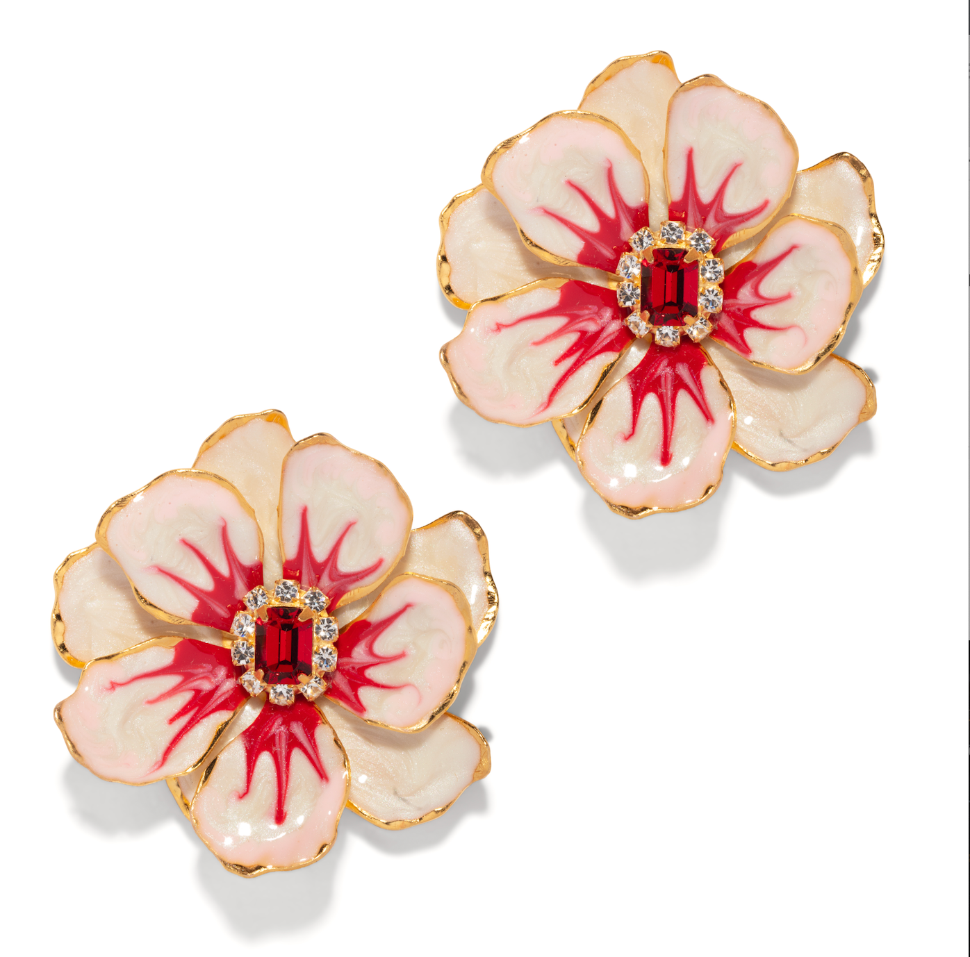 Large Jewel Box Floral Earrings: Red Pearl