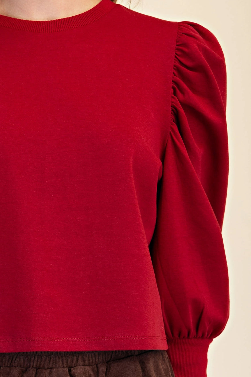 Puff Rib L/S Top - Burgundy