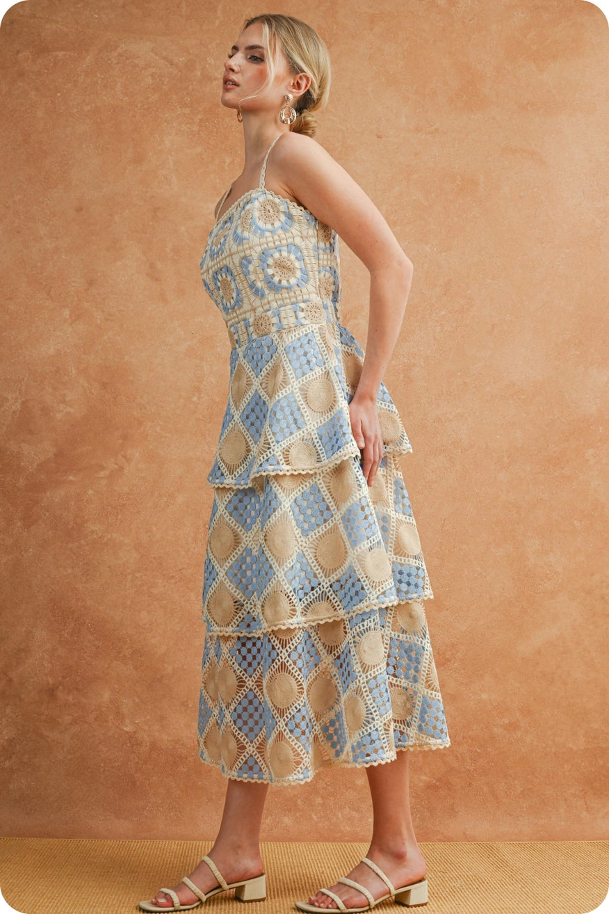 Two Tone Crochet Midi Dress
