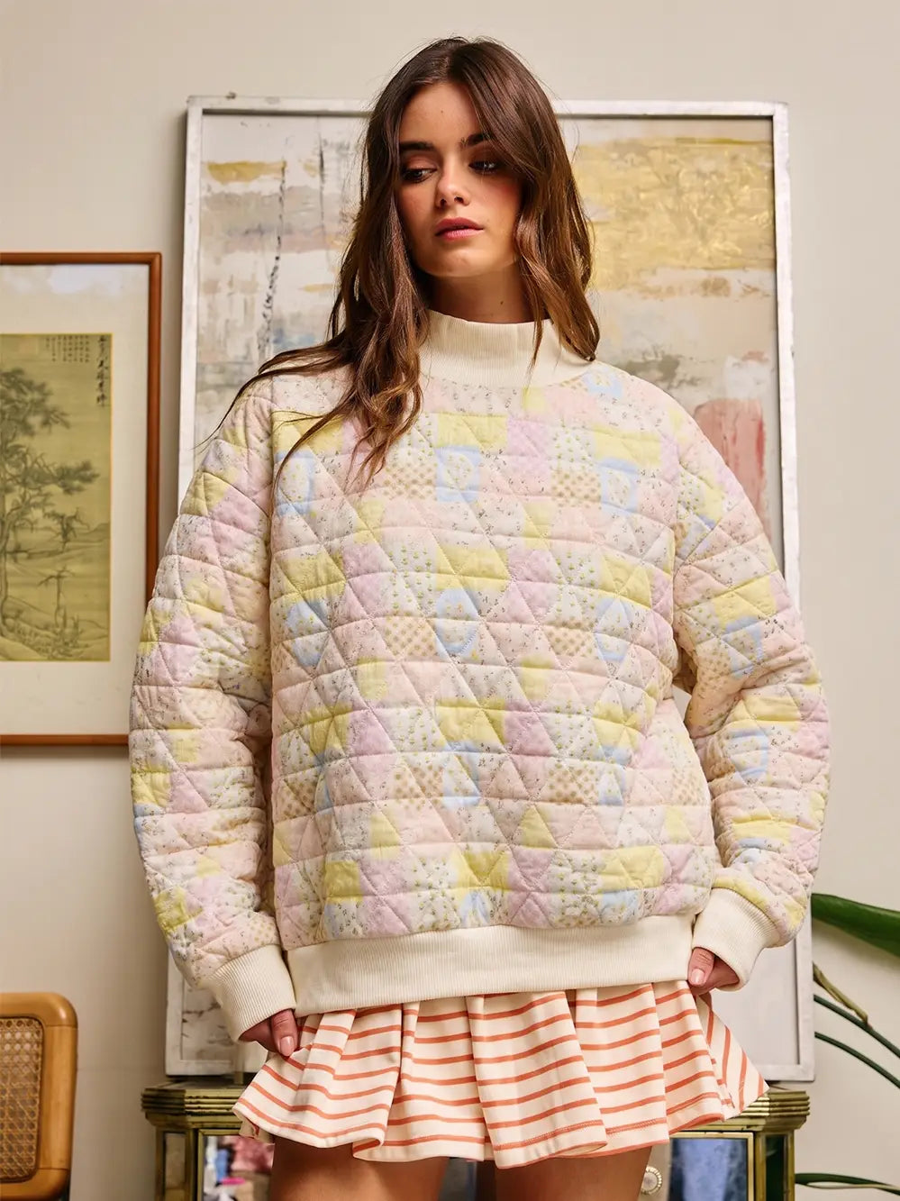 Quilted Pastel Patchwork Pullover