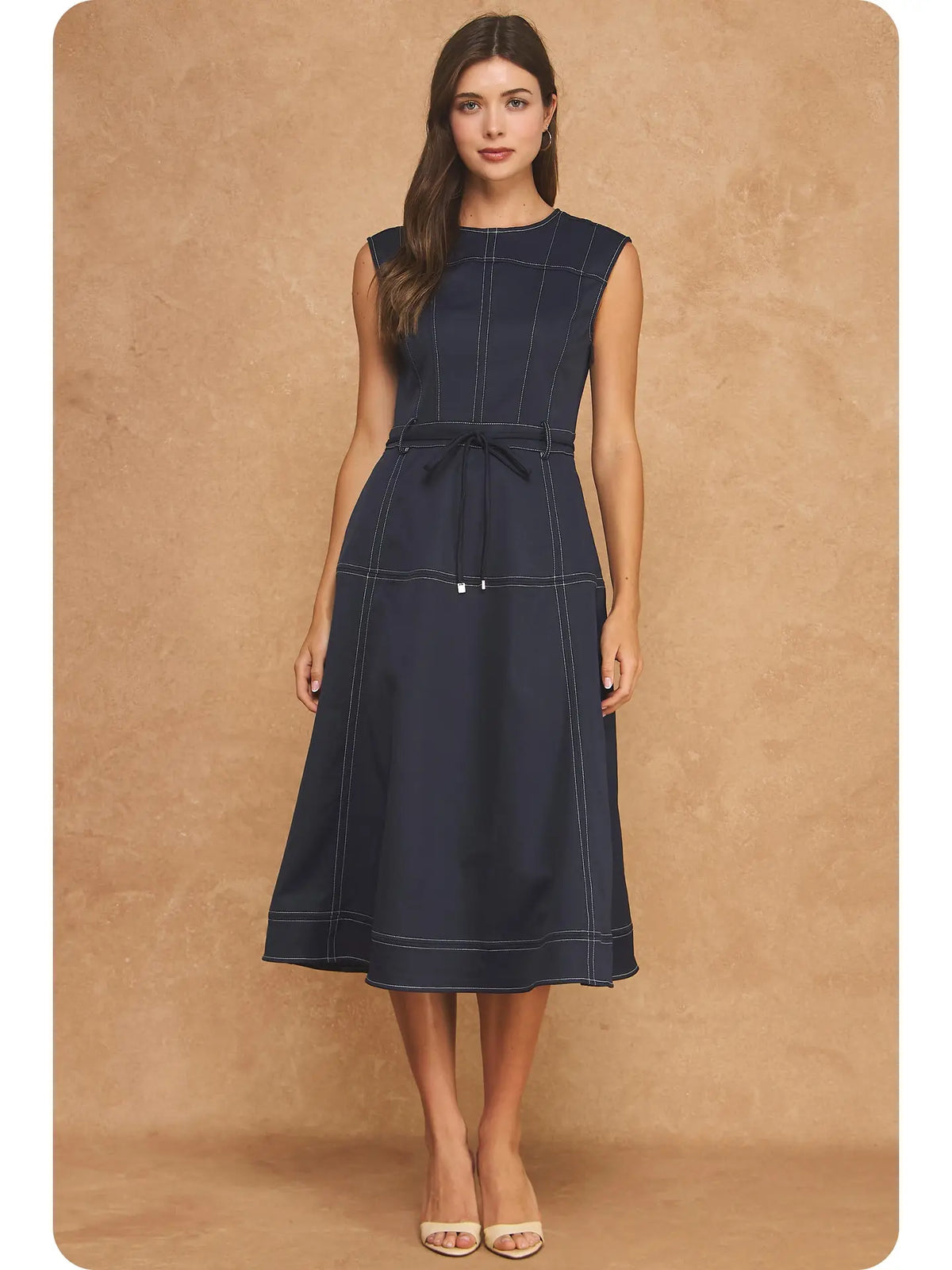 Navy slvls Midi Dress w/Belt