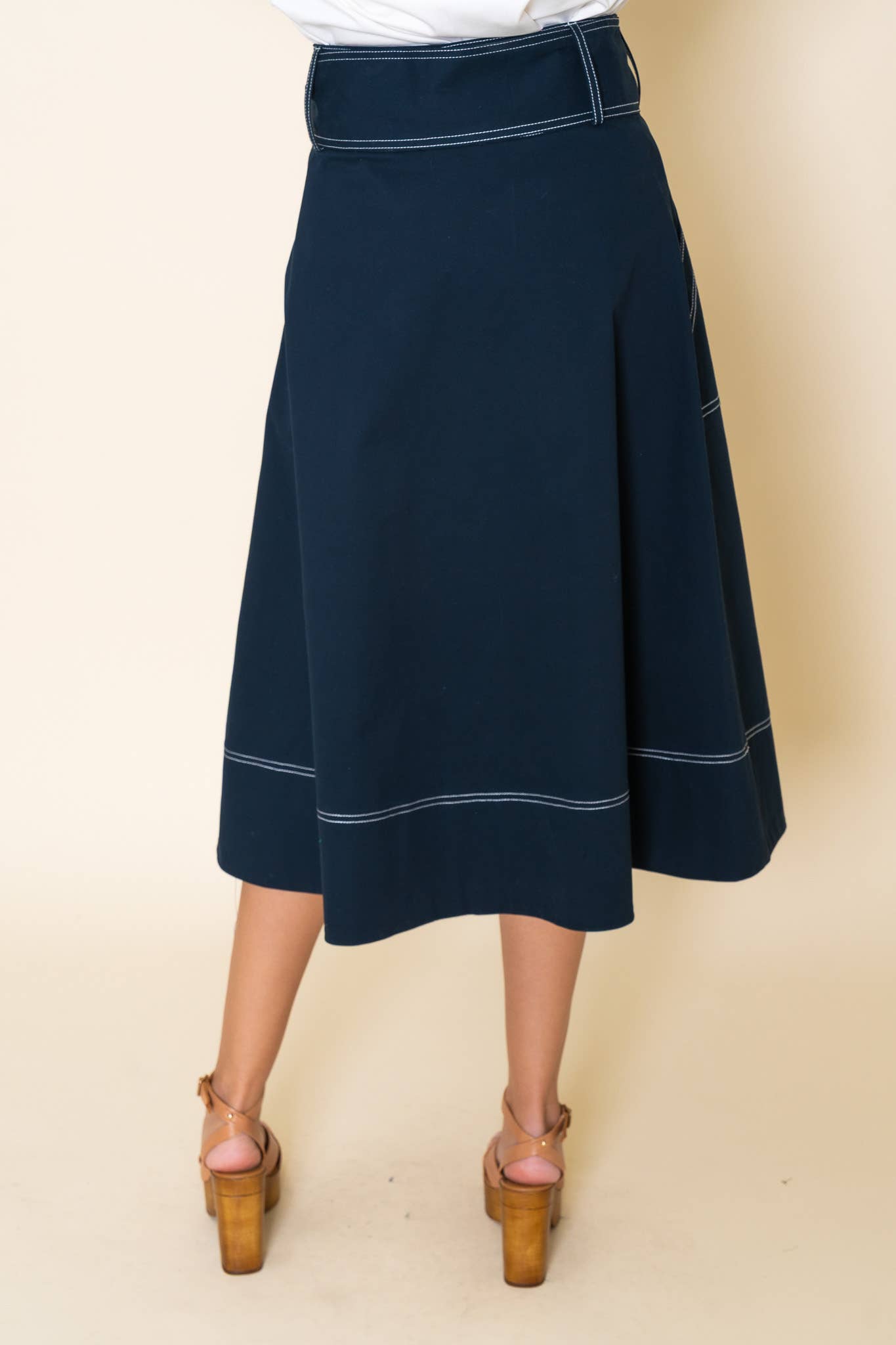 Navy Midi Skirt w/White Stitch Skirt
