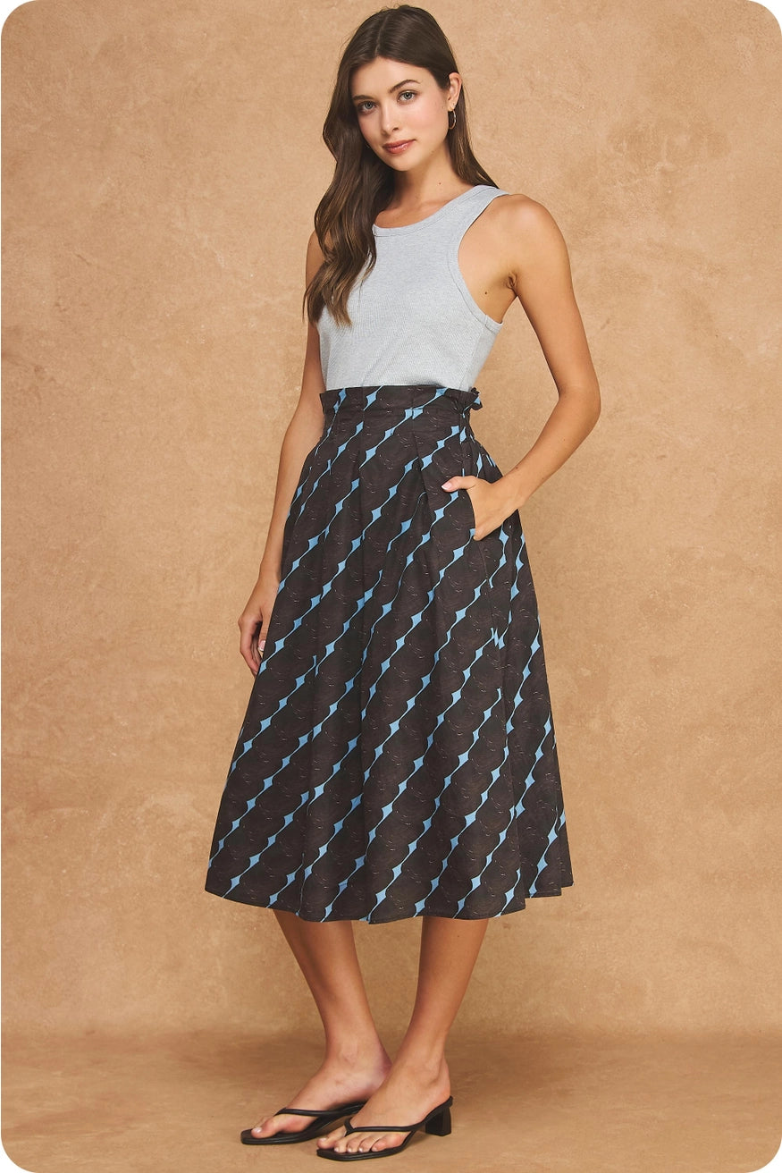 Mixed Media Midi Dress - Grey/Brown/Blue