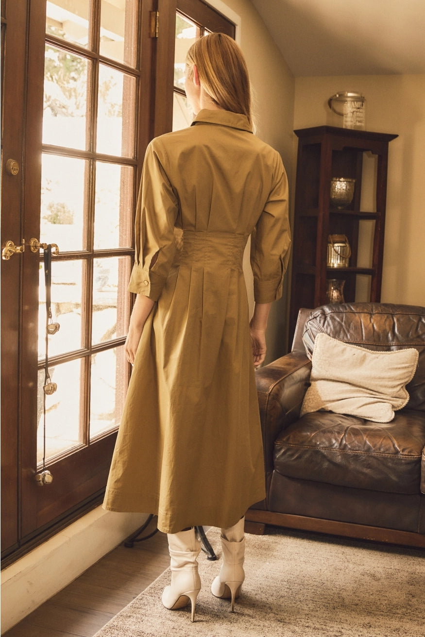 Button Front Midi Dress - Thyme