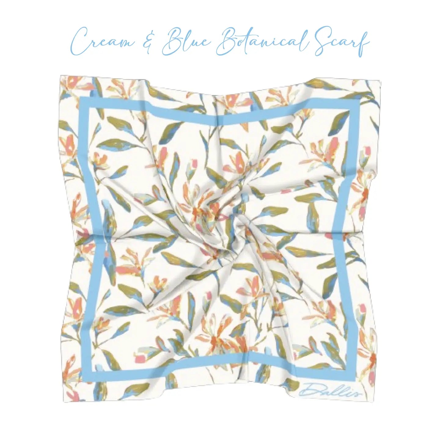 Cream + Blue Botanical Scarf