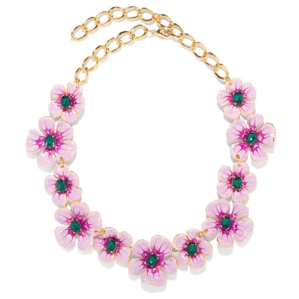 Hand Painted Mauve Pearl and Emerald Floral Necklace