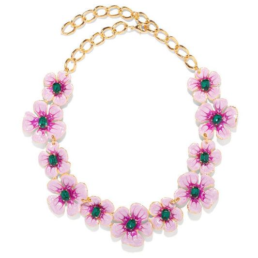 Hand Painted Mauve Pearl and Emerald Floral Necklace