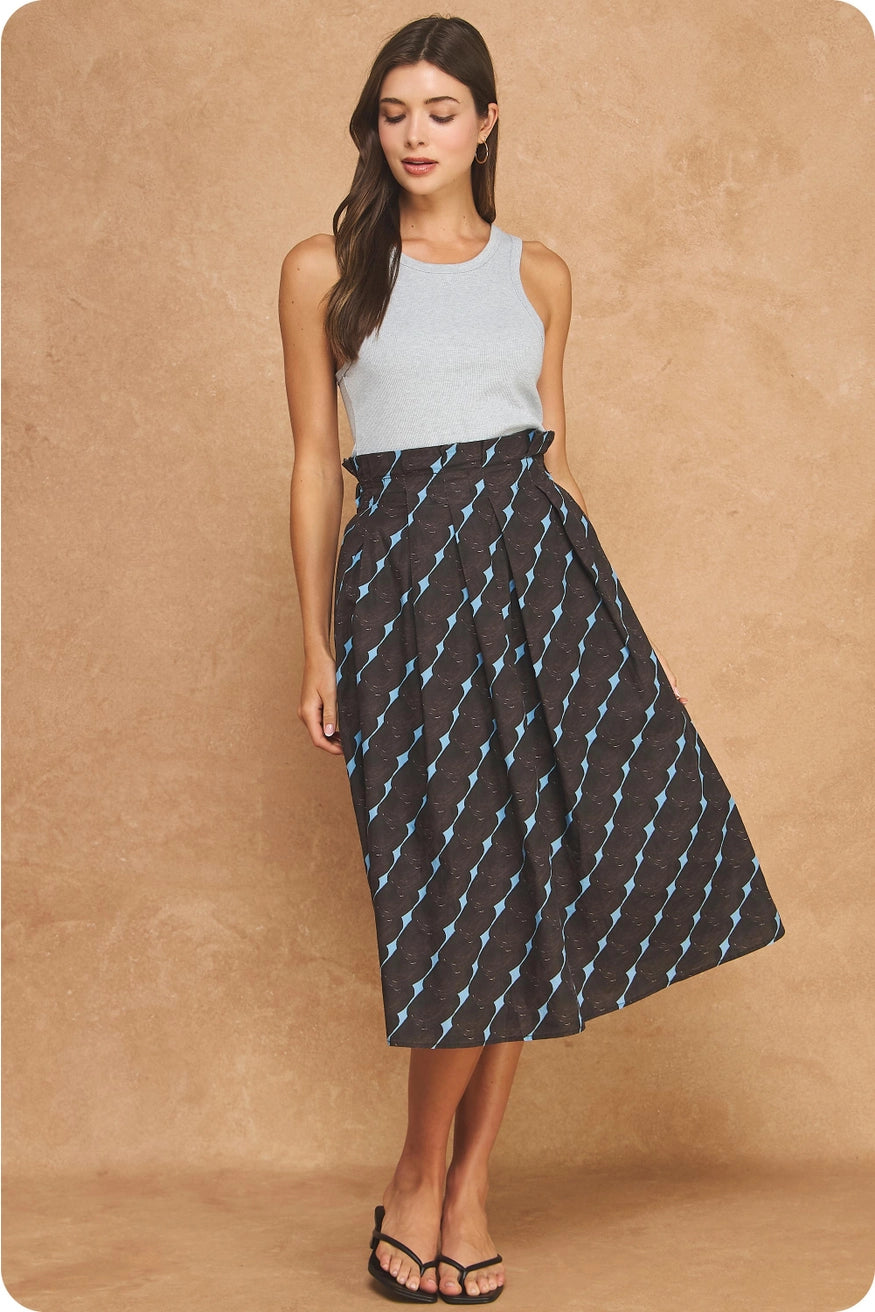 Mixed Media Midi Dress - Grey/Brown/Blue