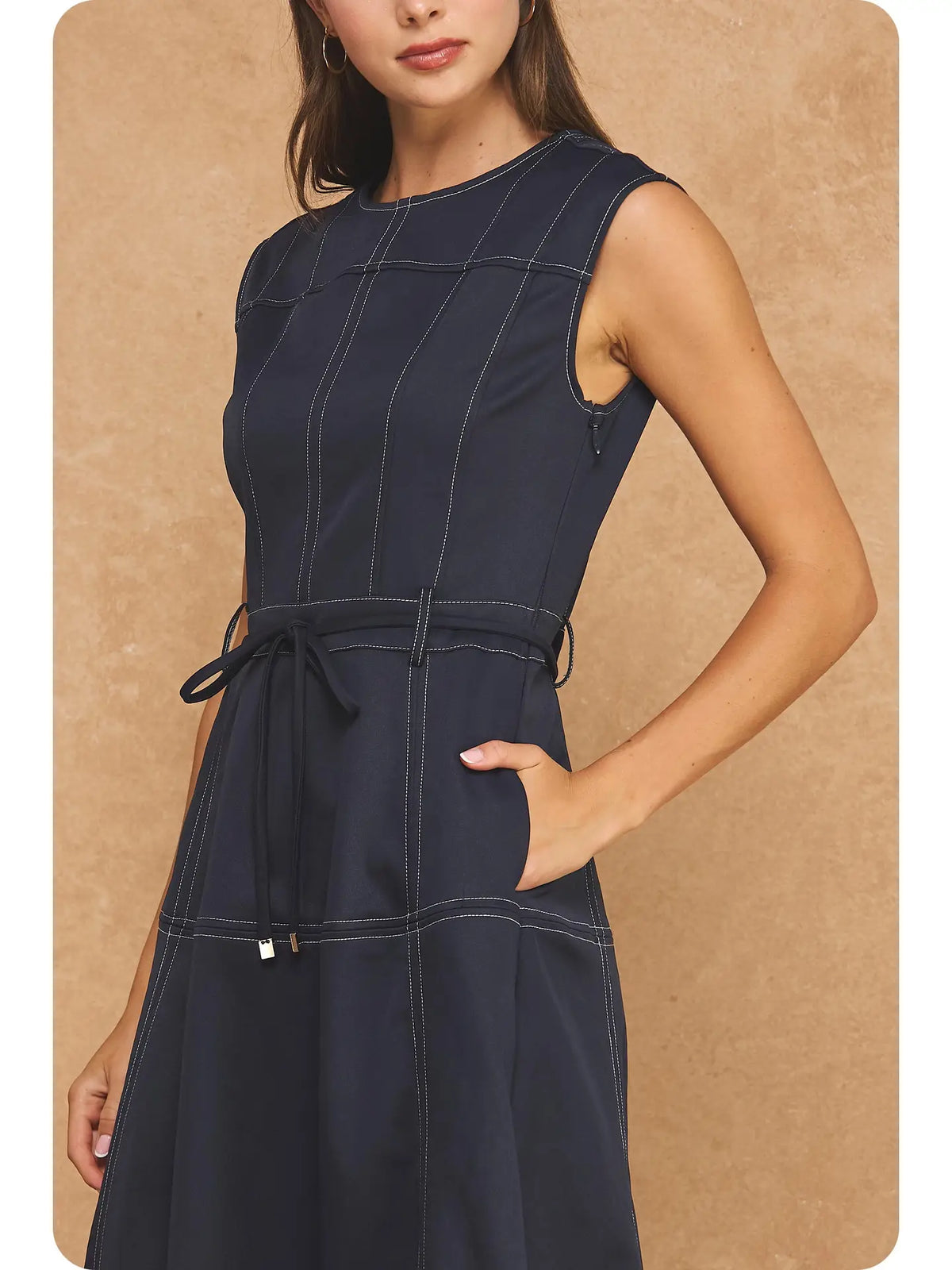 Navy slvls Midi Dress w/Belt