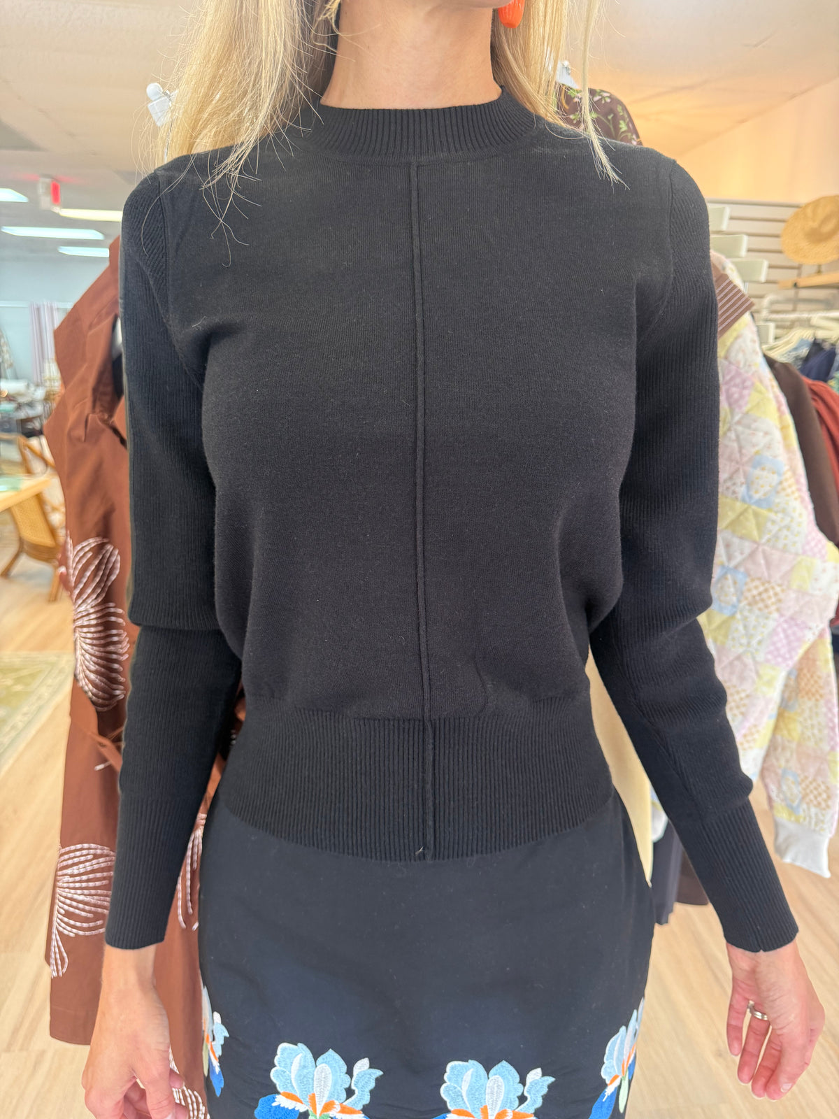 Black Sweater w/Leather Sleeve Detail