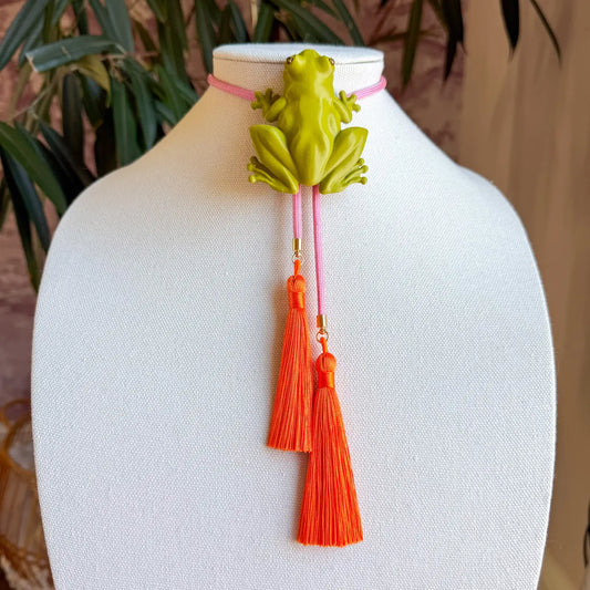 Tree Frog Bolo Olive Green with Bubblegum & Orange