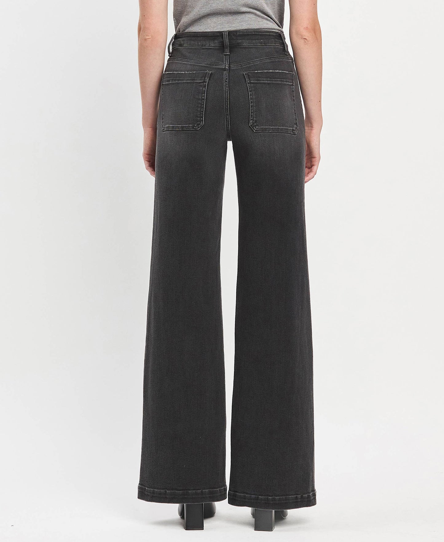 High Rise Patch Pocket Black Wide Trouser Jeans