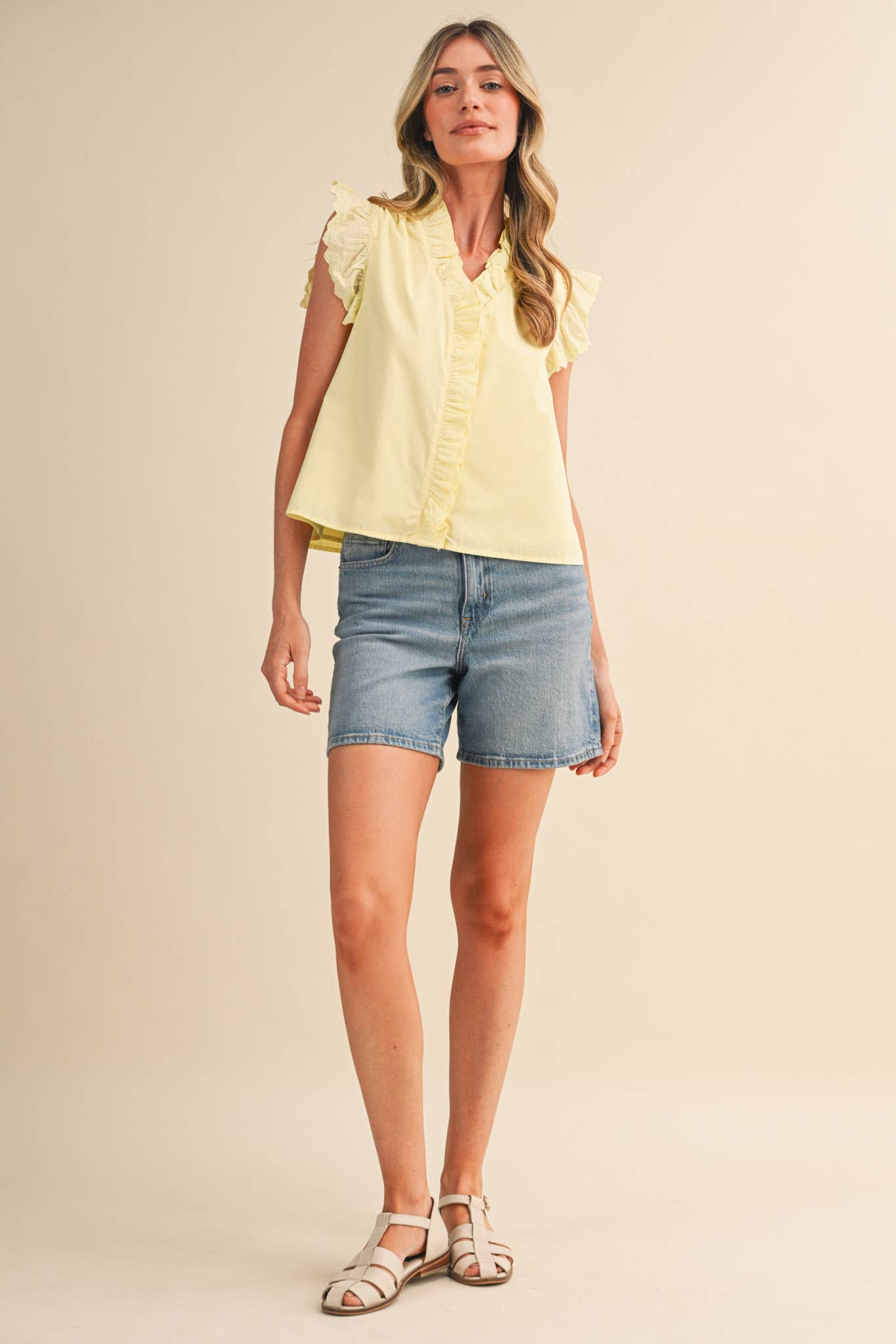 Lace Trim Top - Lemon Drop