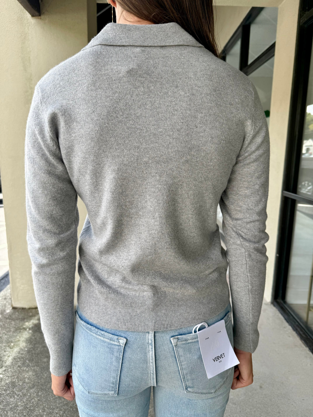 Grey Sweater w/Blue Stripe and Snaps