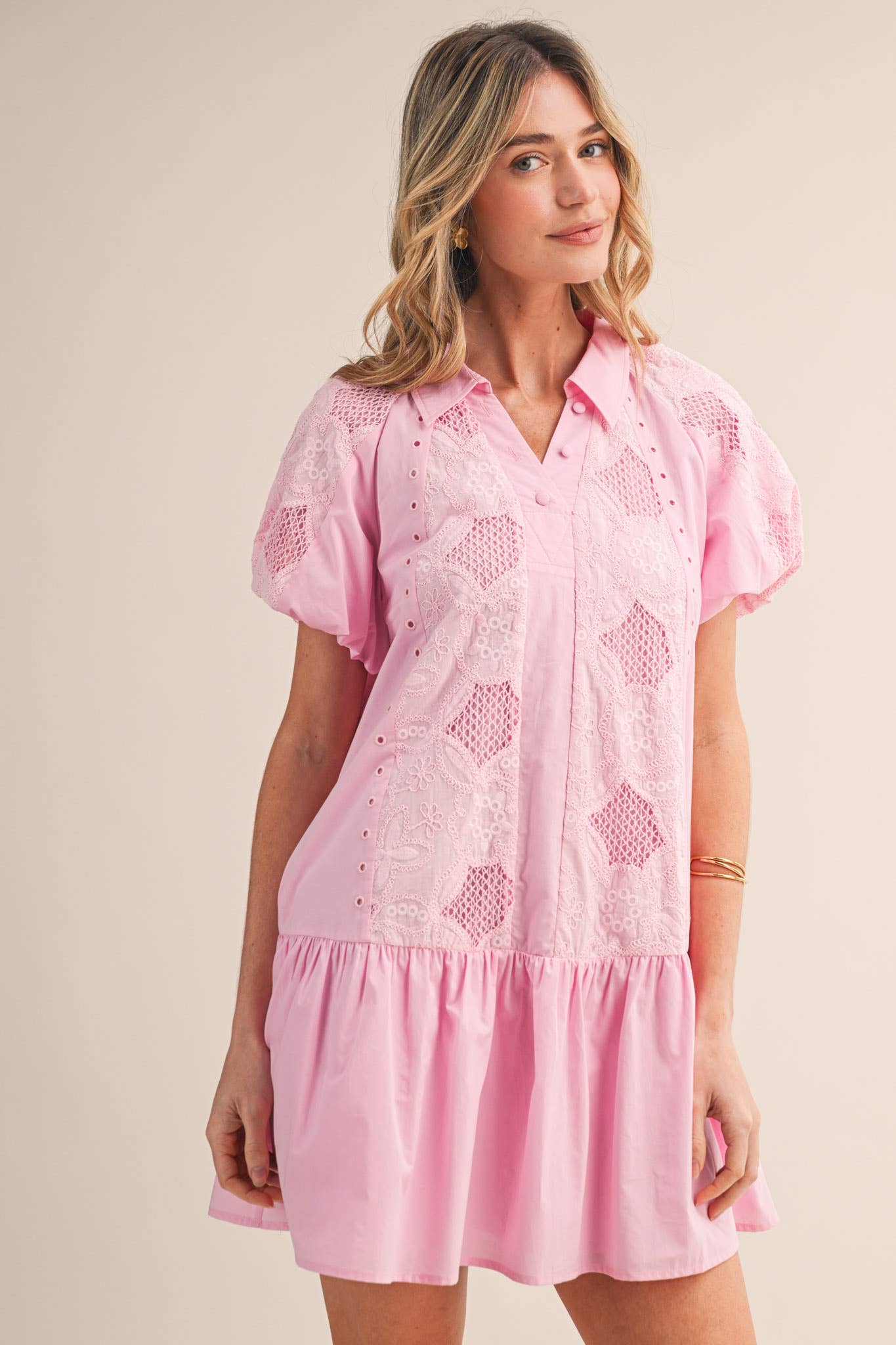 Floral Embroidery Cut-Out Mini Dress