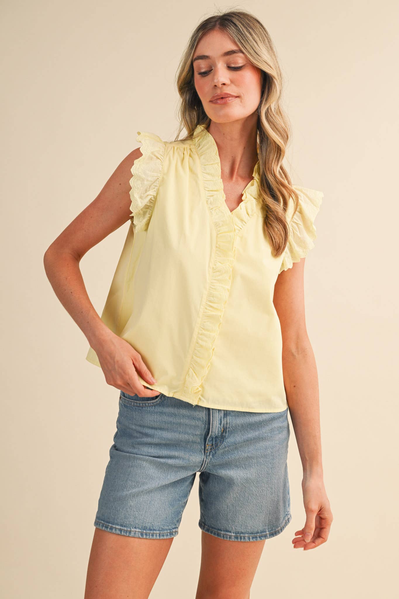 Lace Trim Top - Lemon Drop