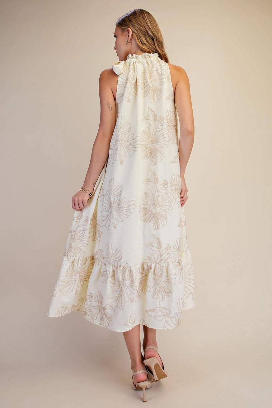 Floral Lurex Midi Dress - Ivory