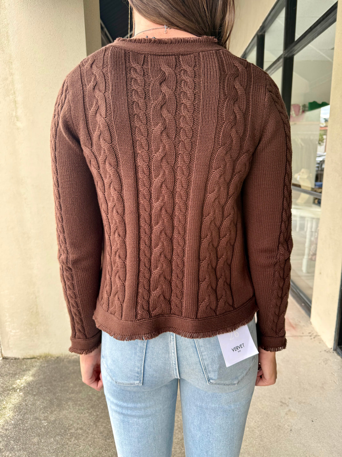 Chocolate Cardigan with Fringe Detail