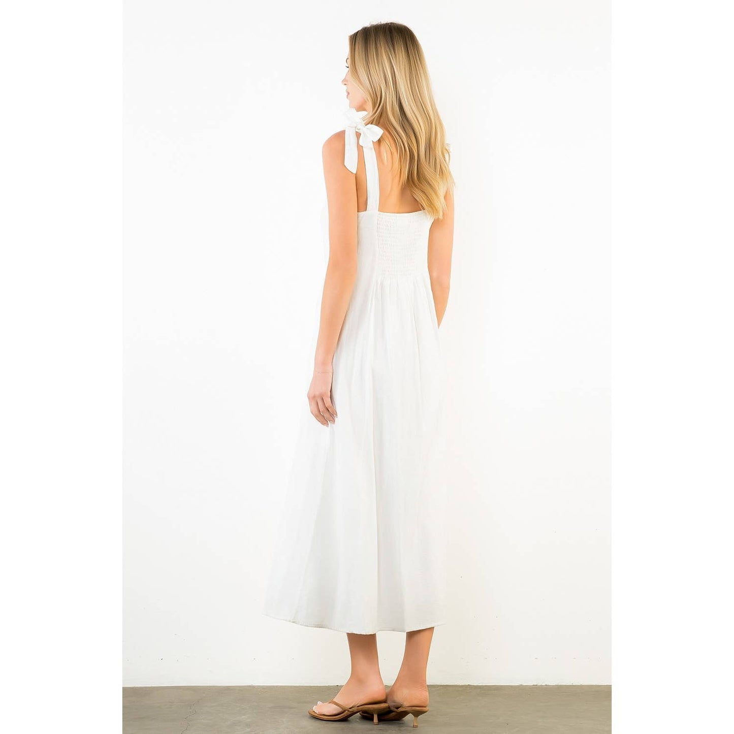 Tie Strap Square Neck Print Midi Dress