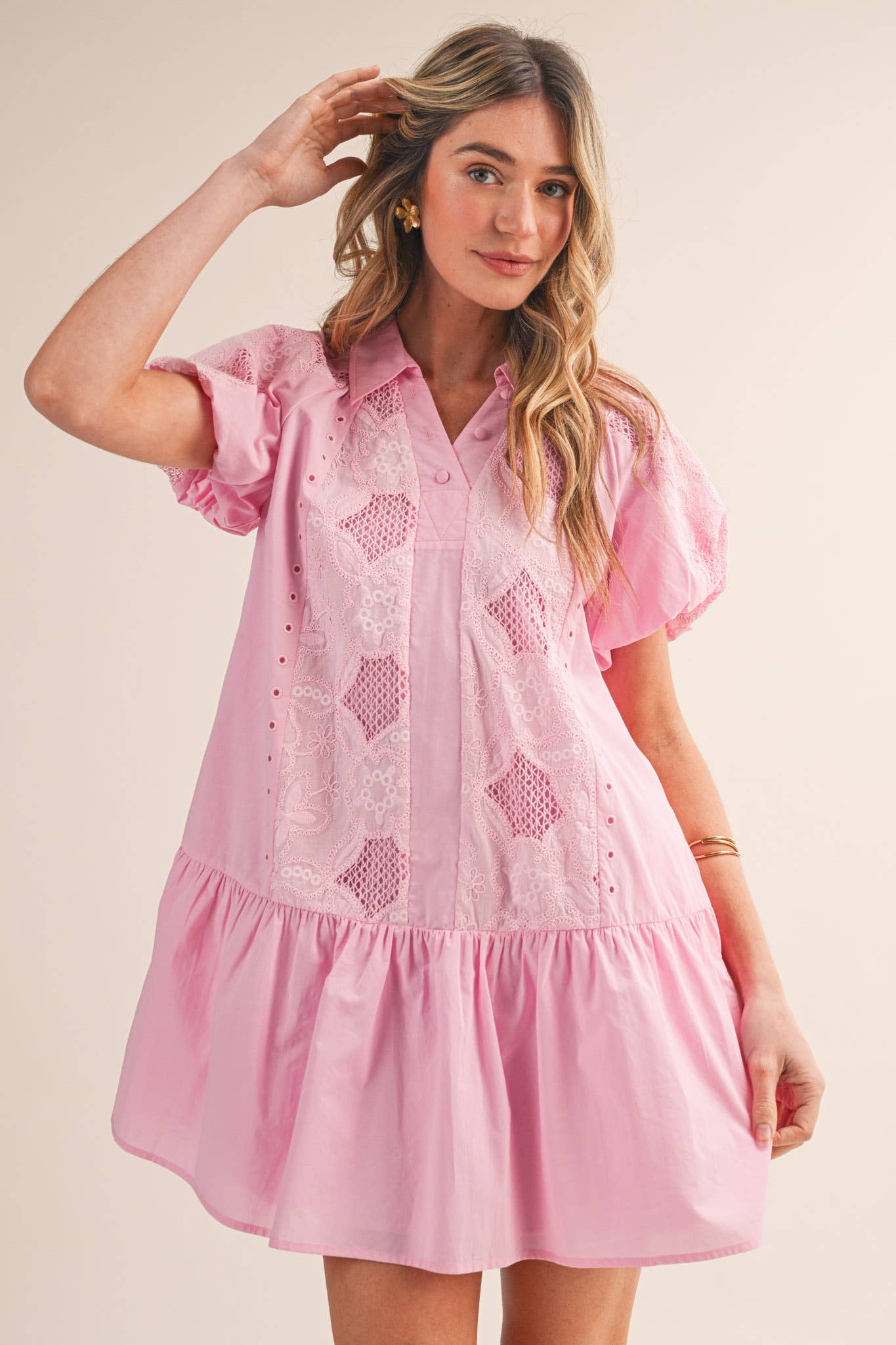 Floral Embroidery Cut-Out Mini Dress