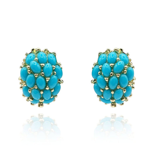 Aruna Multi Stone Glass Turquoise Clip On Earrings In Gold Plating
