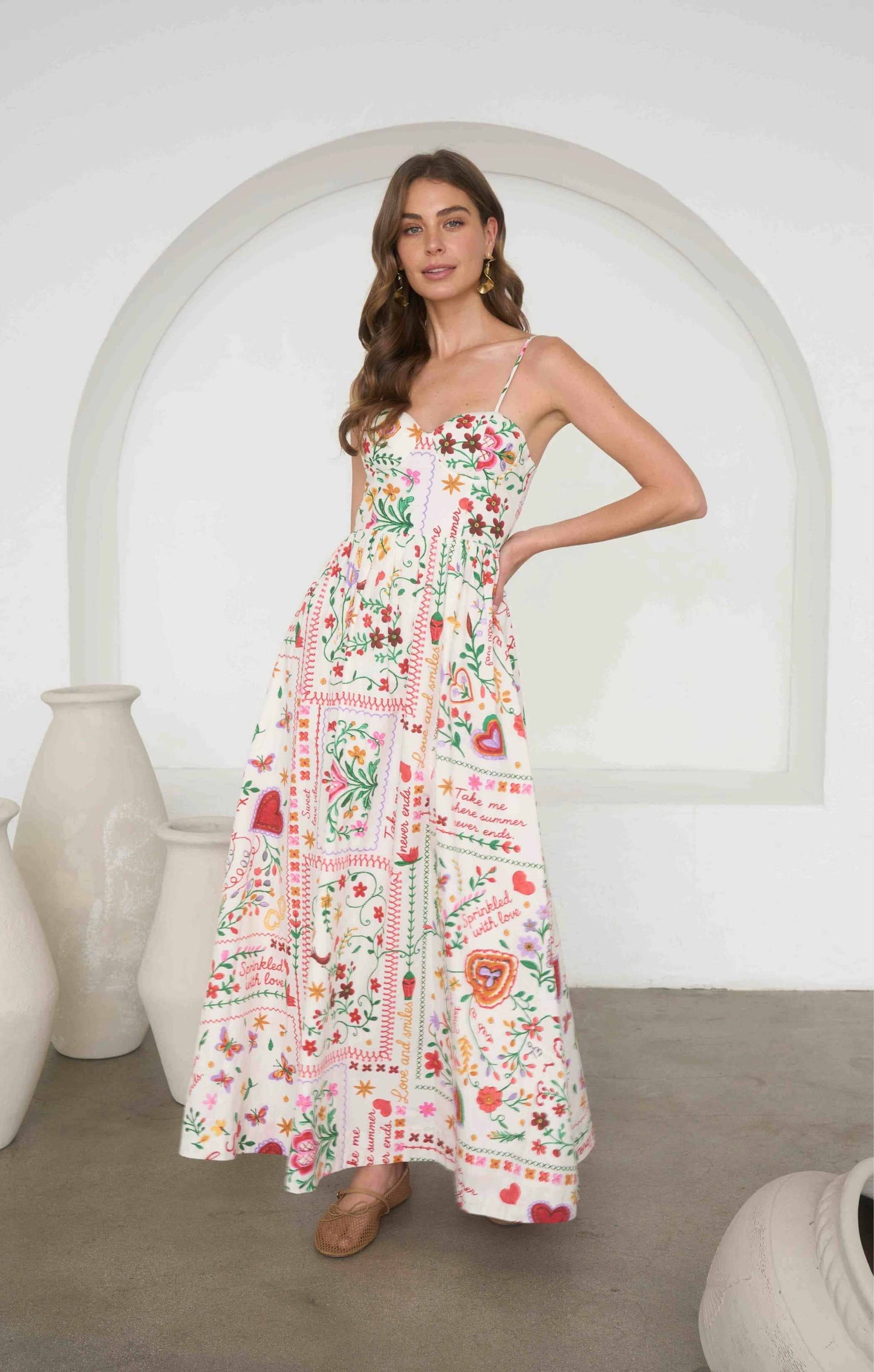 Multi-Color Print Spaghetti Midi Dress