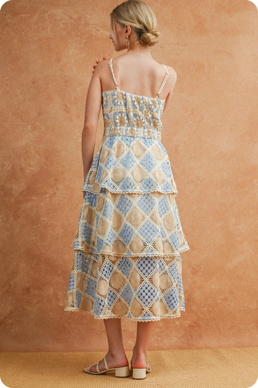 Two Tone Crochet Midi Dress