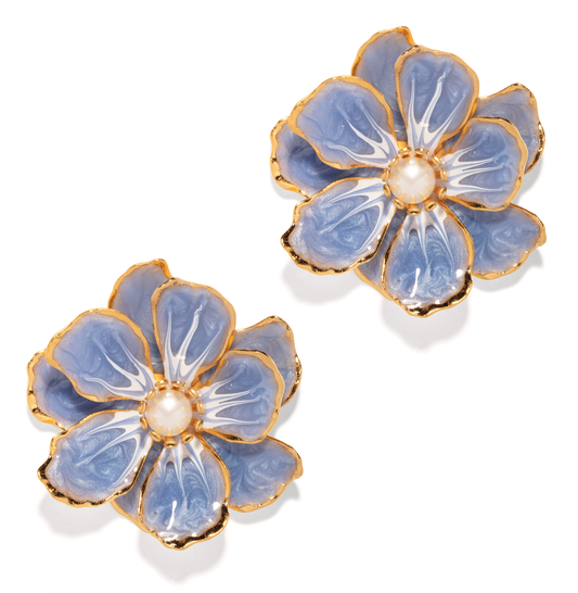 Large Jewel Box Floral Earrings: Blue Pearl