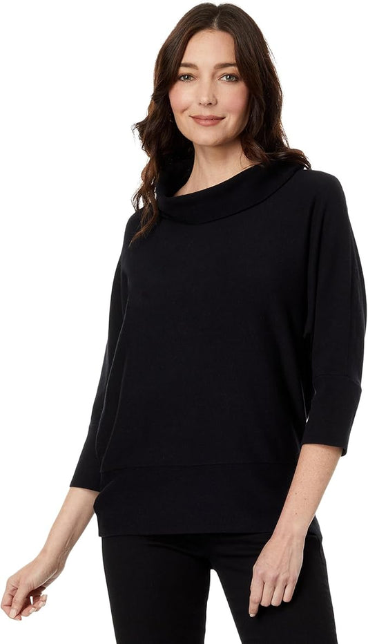 Cowl Neck 3/4 Sleeve Sweater - Black