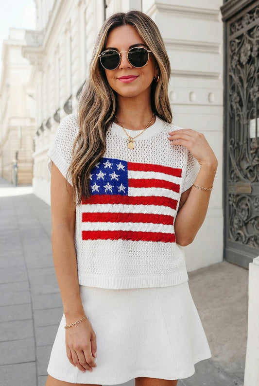USA Short Sleeve Sweater Top