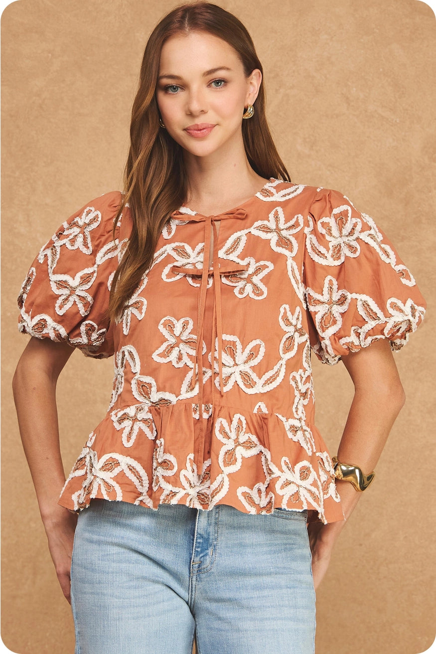 Brandied Melon Floral Top