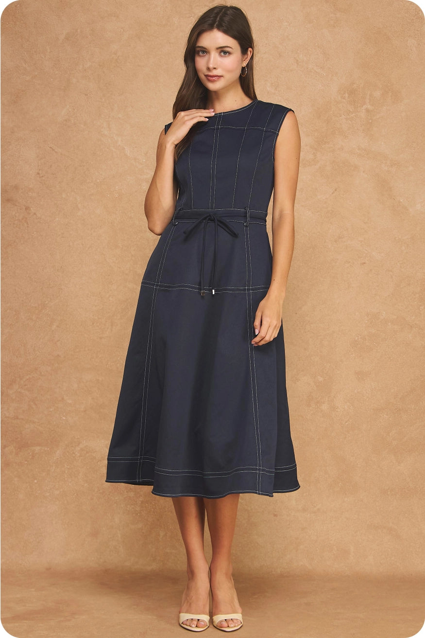 Navy slvls Midi Dress w/Belt
