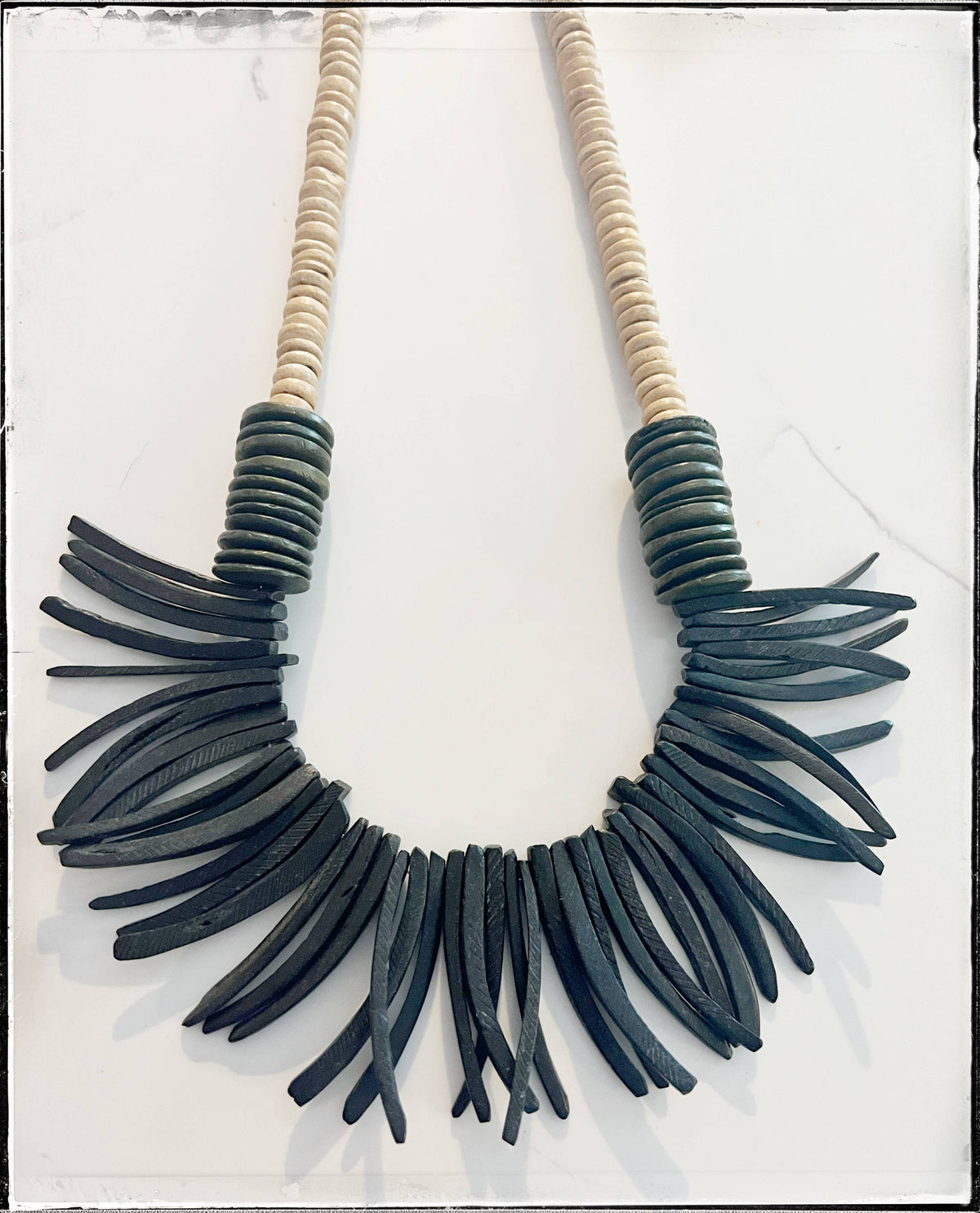 Black & Tan Coconut Wood Stick & Disk Bead Midi Necklace