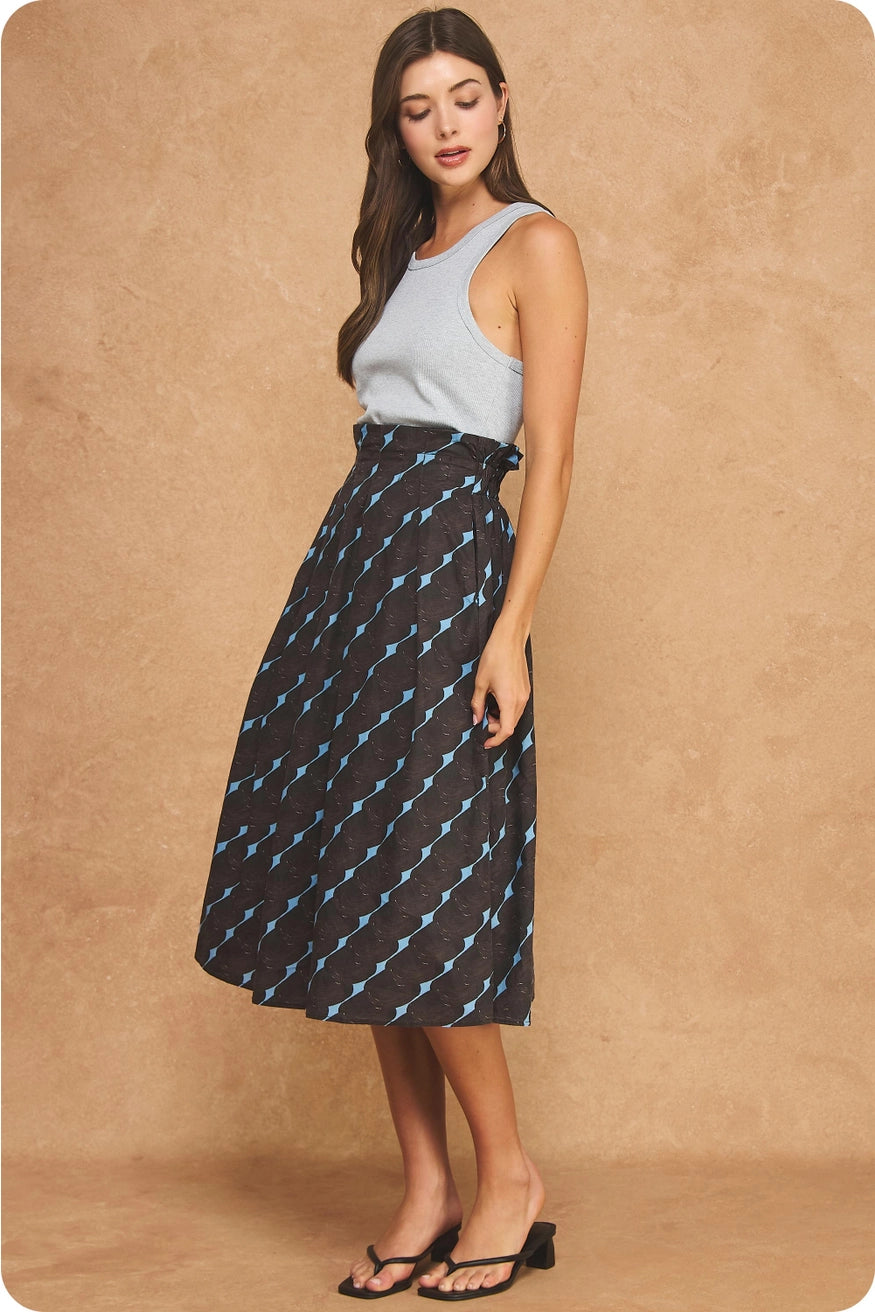 Mixed Media Midi Dress - Grey/Brown/Blue