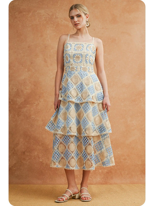 Two Tone Crochet Midi Dress